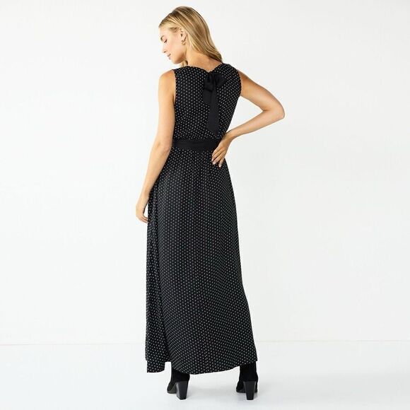 Draper James RSVP Women’s Small Fit and Flare Maxi Dress Black Seamless V Neck - Picture 2 of 14
